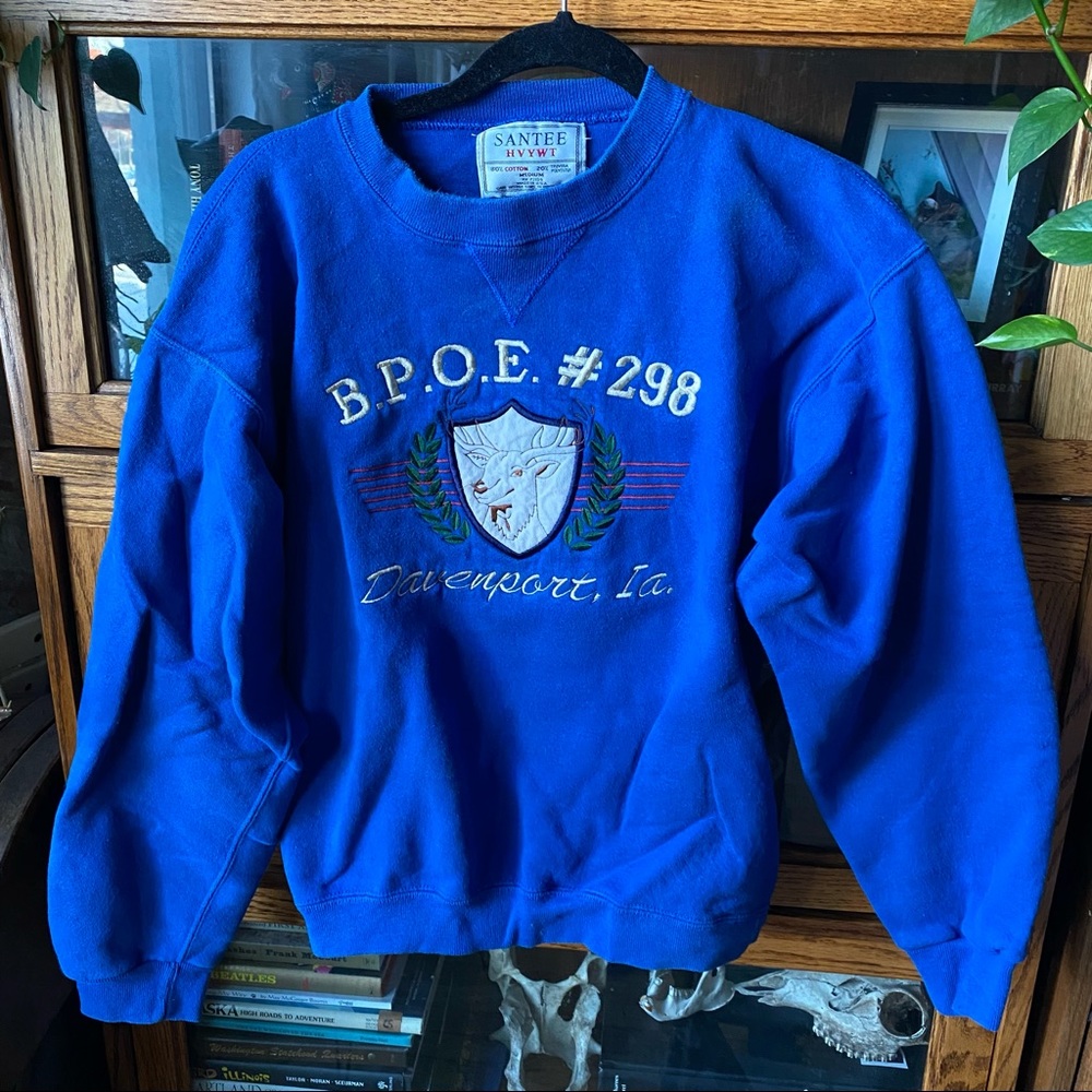 Vintage blue crewneck with embroidered deer Davenport
